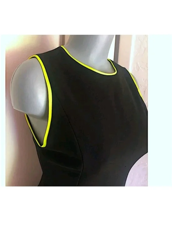 Alice + Olivia Black Mini Dress with Neon Yellow Trim - Picture 10 of 12